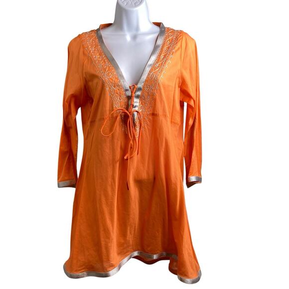 Tommy Bahama Orange Beachy Embroidered Size S Tropical Boho Resort Glam Cover Up - Picture 1 of 14